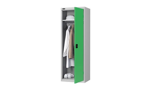 Slim Wardrobe cupboard - C/W 1 No. shelf plus full width hanging rail - Silver Grey Body/Green Doors - H1780mm x W610mm x D460mm