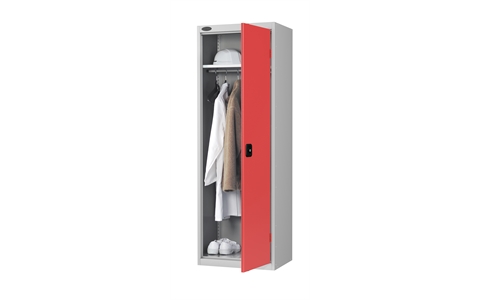 Slim Wardrobe cupboard - C/W 1 No. shelf plus full width hanging rail - Silver Grey Body/Red Doors -H1780mm x W610mm x D460mm