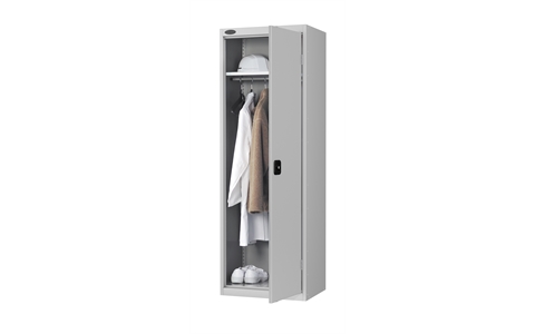 Slim Wardrobe cupboard - C/W 1 No. shelf plus full width hanging rail - Silver Grey Body/Silver Grey Doors - H1780mm x W610mm x D460mm