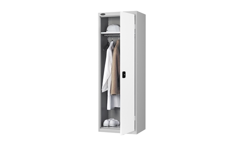 Slim Wardrobe cupboard - C/W 1 No. shelf plus full width hanging rail - Silver Grey Body/White Doors - H1780mm x W610mm x D460mm