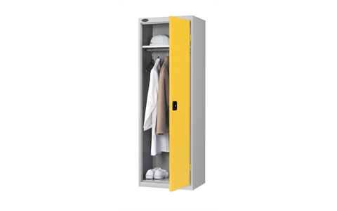 Slim Wardrobe cupboard - C/W 1 No. shelf plus full width hanging rail - Silver Grey Body/Yellow Doors - H1780mm x W610mm x D460mm