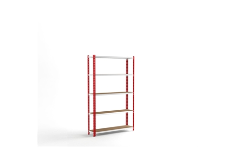 Stockrax Standard Duty Shelving Bay - H1981mm x W1200mm x D450mm - c/w 5 Chipboard Shelf Levels - Red