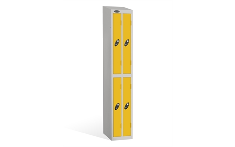2 Door - Ultra Slim Twin steel locker - SLOPING TOP - Silver Grey Body / Yellow Door - H1930 x W305 x D460 mm - CAM Lock