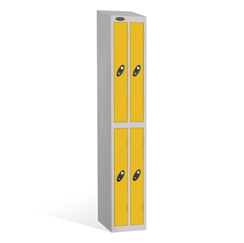 2 Door - Ultra Slim Twin steel locker - SLOPING TOP - Silver Grey Body / Yellow Door - H1930 x W305 x D460 mm - CAM Lock