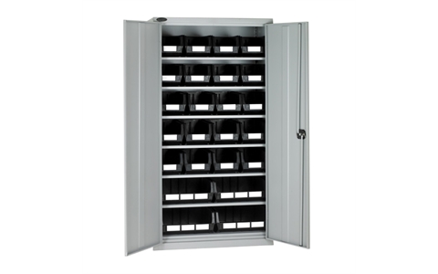Full Height Steel Cabinet with Black Linbins - H1780mm x W915mm x D460mm - Grey Doors -  with 20 x size 7 and 4 x size 8 Linbins