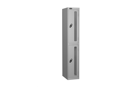 2 Door - Vision Panel door steel locker - FLAT TOP - Silver Grey Body / Silver Grey Doors - H1780 x W305 x D305 mm - CAM Lock