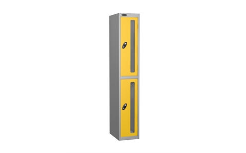 2 Door - Vision Panel door steel locker - FLAT TOP - Silver Grey Body / Yellow Doors - H1780 x W305 x D305 mm - CAM Lock