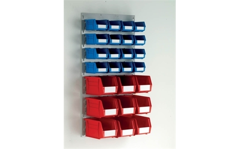 Medium Wall Mounted Louvre Panel with 25 Blue Linbins - H900mm x W500mm - with 16 x Size 2 and 9 x Size 4 Linbins