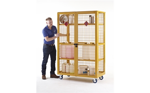 Hazardous Mobile Storage Cage with doors H1955mm x W1200mm x D600mm - Yellow - Plywood 